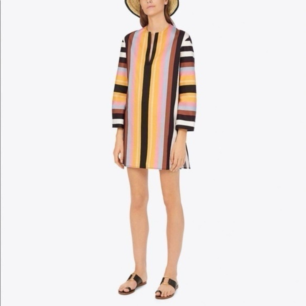 Tory Burch Striped V Neck Beach Tunic - Picture 3 of 7